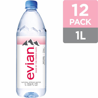 EVIAN NATURAL SPRING WATER, 1 LITER BOTTLES (12 COUNT)