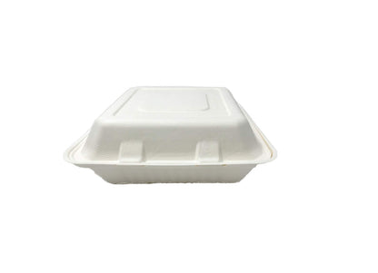 Zume Compostable 9" x 9" 3-Compartment Clamshell Take-Out Food Containers – Eco-Friendly & Disposable – Natural – Pack of 100