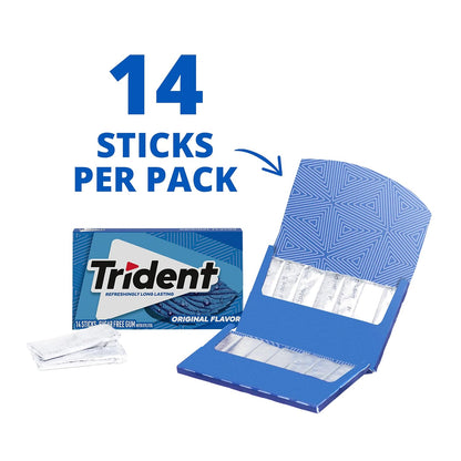 Trident Original Flavor Sugar-Free Gum – Long-Lasting Fresh Mint, 14 Pieces Per Pack – 12 Pack