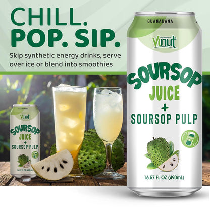 Vinut 100% Soursop Juice With Pulp – No Sugar Added, 16.57 Fl Oz Cans – 12 Pack
