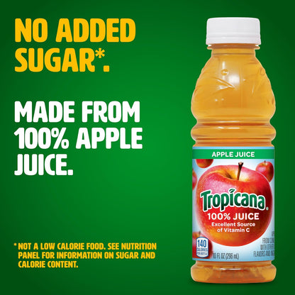 Tropicana 100% Apple Juice – No Added Sugar, 10 Fl Oz Bottles – 24 Pack