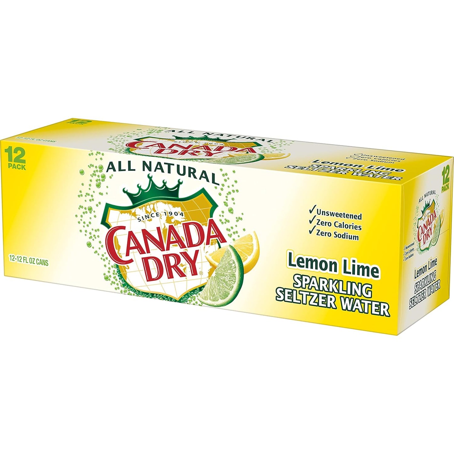 CANADA DRY LEMON LIME SPARKLING SELTZER WATER – 12 FL OZ CANS – PACK OF 12