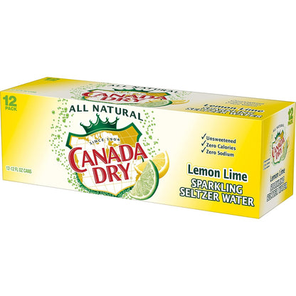 CANADA DRY LEMON LIME SPARKLING SELTZER WATER – 12 FL OZ CANS – PACK OF 12