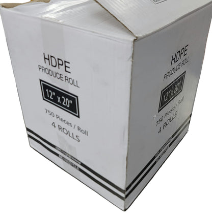 HDPE CLEAR  PRODUCE BAGS, 12 X 20, 750 COUNT PER ROLL (4 ROLLS)