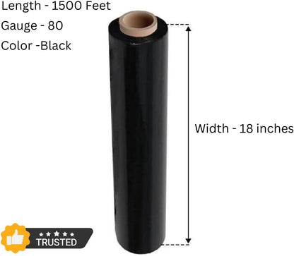 BLACK STRETCH WRAP FILM – SELF-ADHESIVE – 18 INCH X 1500 FT – 80 GAUGE – 4 ROLLS CASE