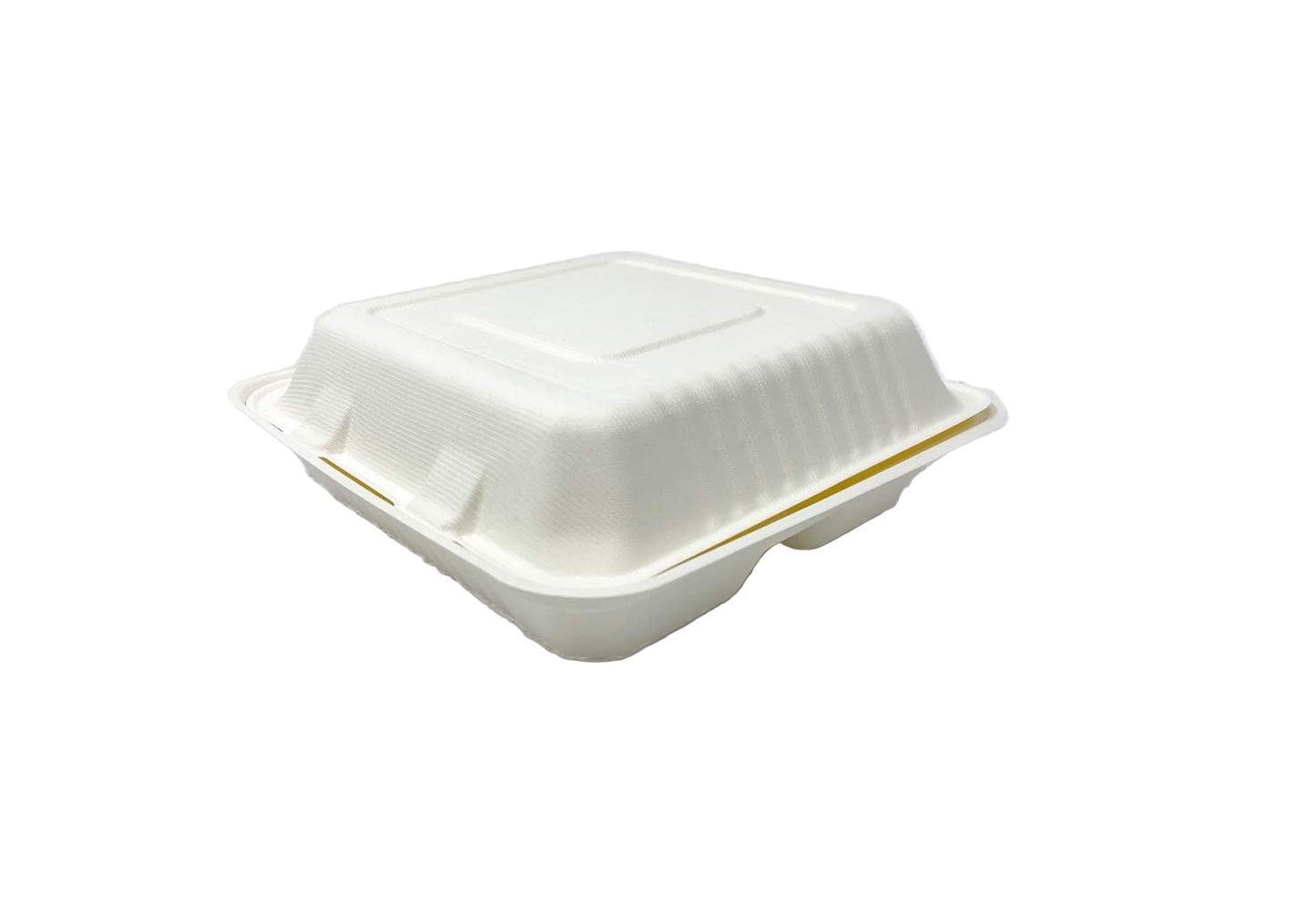 Zume Compostable 9" x 9" 3-Compartment Clamshell Take-Out Food Containers – Eco-Friendly & Disposable – Natural – Pack of 100