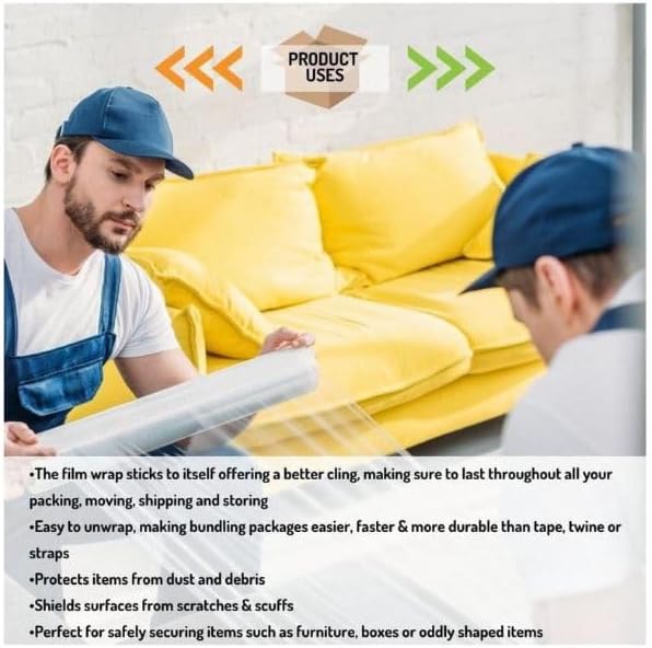 Stretch Wrap Cast Hand Shrink Film, 12" x 1500', 70 Gauge (4 Pack)