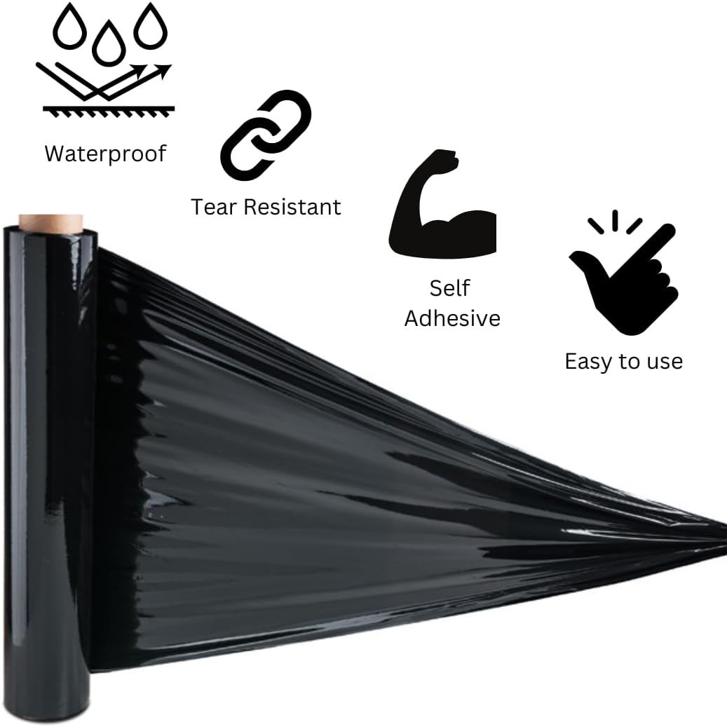 DEMAYA Heavy-Duty Black Stretch Wrap Film – 18" x 1500' 80 Gauge (20 Micron) Industrial Pallet & Packaging Stretch Film