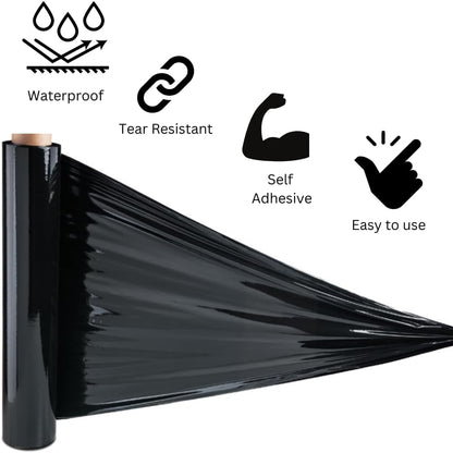 DEMAYA Heavy-Duty Black Stretch Wrap Film – 18" x 1500' 80 Gauge (20 Micron) Industrial Pallet & Packaging Stretch Film