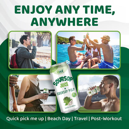 Vinut 100% Soursop Juice With Pulp – No Sugar Added, 16.57 Fl Oz Cans – 12 Pack