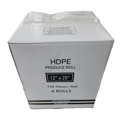 HDPE CLEAR  PRODUCE BAGS, 12 X 20, 750 COUNT PER ROLL (4 ROLLS)