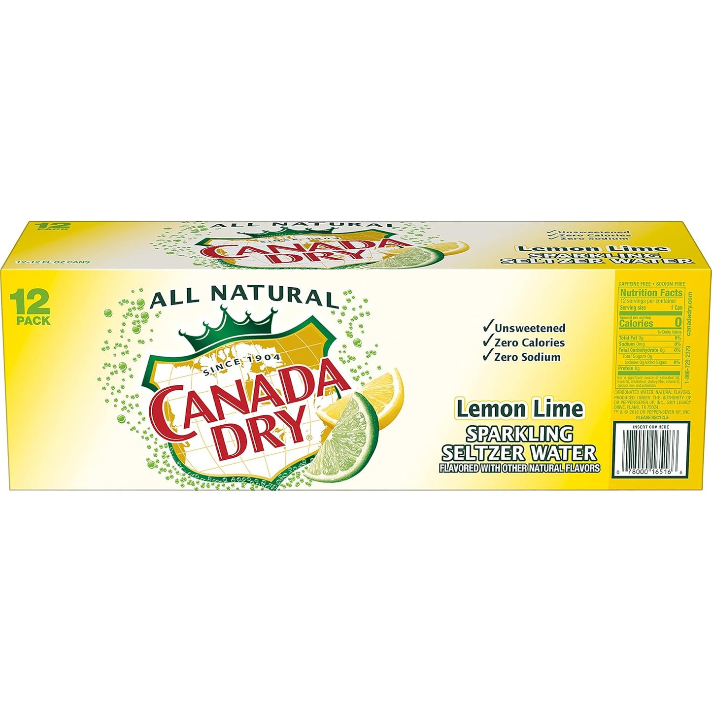 CANADA DRY LEMON LIME SPARKLING SELTZER WATER – 12 FL OZ CANS – PACK OF 12