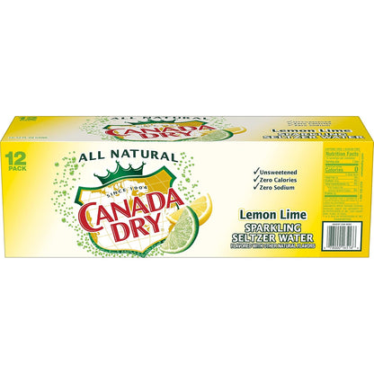 CANADA DRY LEMON LIME SPARKLING SELTZER WATER – 12 FL OZ CANS – PACK OF 12