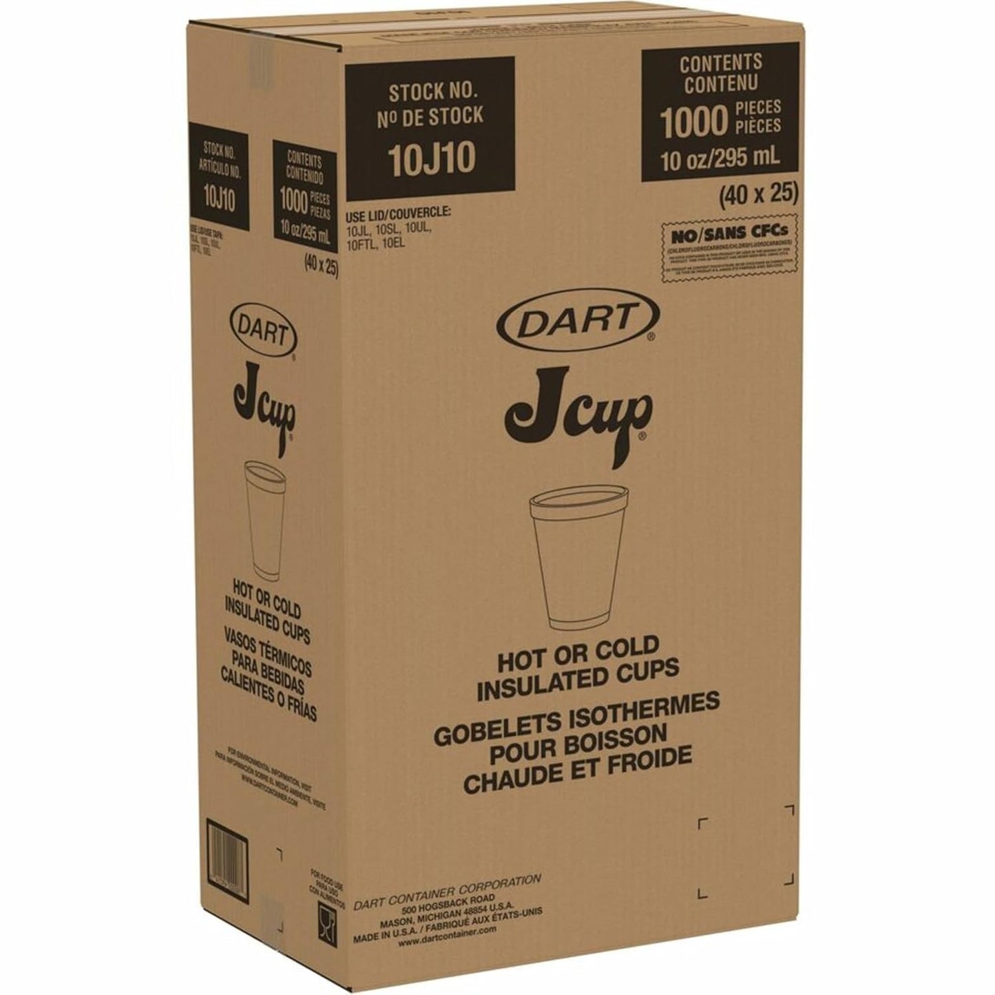 DART 10J10 FOAM DRINK CUPS, 10 OZ, WHITE 1000 COUNT