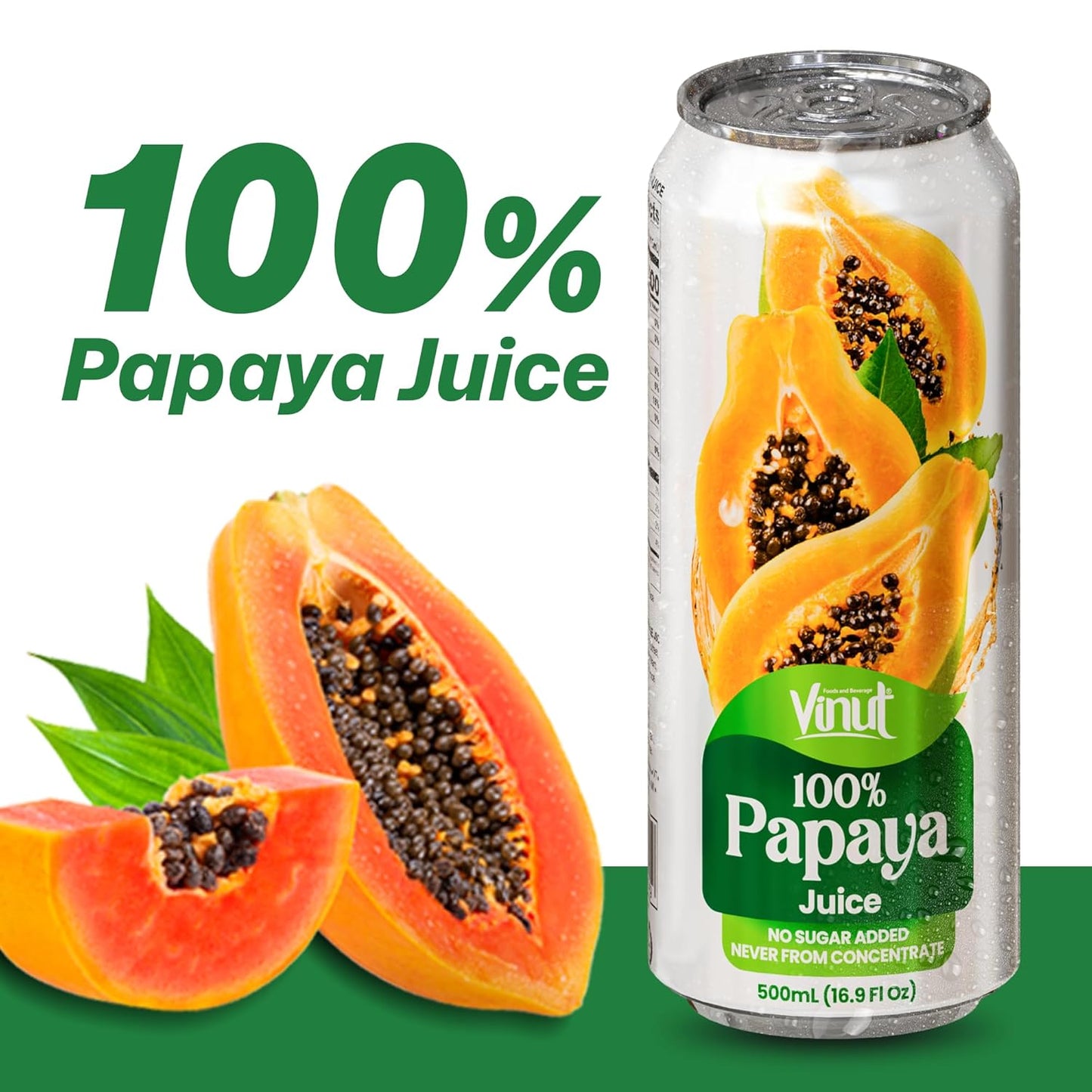 Vinut 100% Papaya Juice – No Added Sugar, 16.9 Fl Oz Cans – 12 Pack