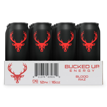BUCKED UP ENERGY DRINK – BLOOD RAZ – 300 MG CAFFEINE – 16 FL OZ CANS – PACK OF 12
