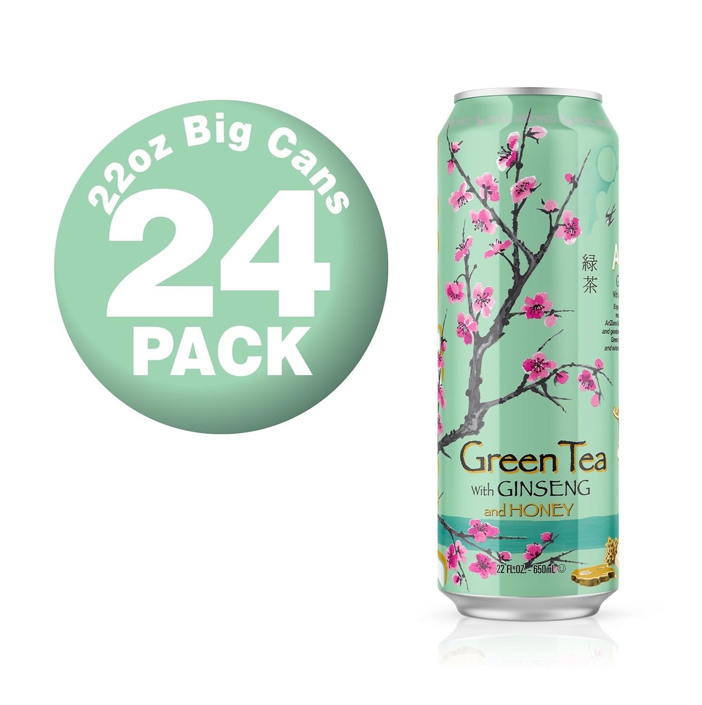 ARIZONA GREEN TEA WITH GINSENG AND HONEY – 22 FL OZ BIG CANS – PACK OF 24