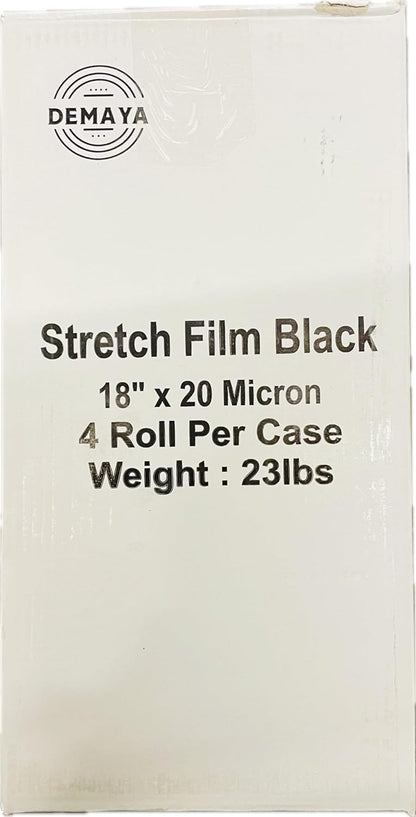 BLACK STRETCH WRAP FILM – SELF-ADHESIVE – 18 INCH X 1500 FT – 80 GAUGE – 4 ROLLS CASE