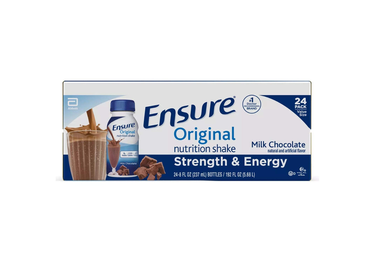 ENSURE ORIGINAL NUTRITION SHAKE, CHOCOLATE FLAVOR, 8 FL OZ BOTTLES (24 COUNT)
