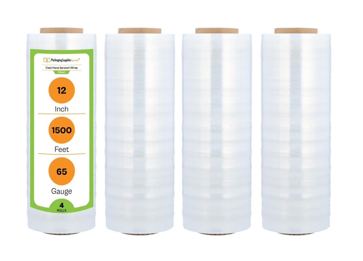 PSBM Clear Cast Stretch Wrap – 12 In x 1500 Ft, 65 Gauge Hand Stretch Film – Pack Of 4 Rolls