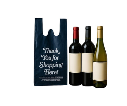REUSABLE WINE & LIQUOR BOTTLE BAGS, BLACK, 6.5 X 4 X 20 IN, 50 GSM (300 PACK)