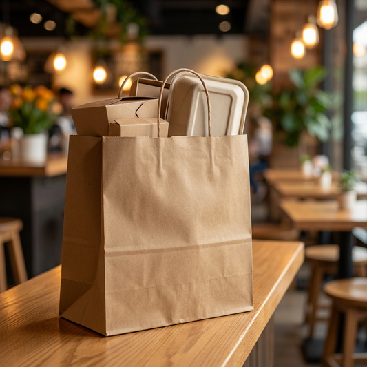 Demaya Brown Kraft Paper Bags with Handles – 12"x7"x12" Heavy Duty Grocery, Retail & Takeout Bags, 250 Pack