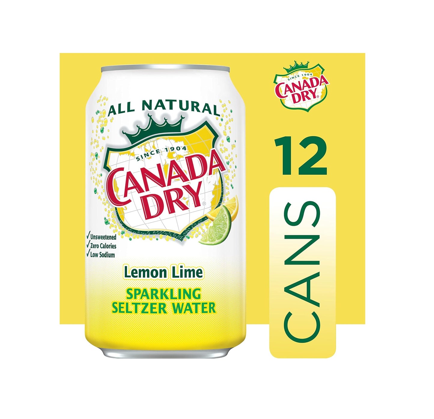 CANADA DRY LEMON LIME SPARKLING SELTZER WATER – 12 FL OZ CANS – PACK OF 12