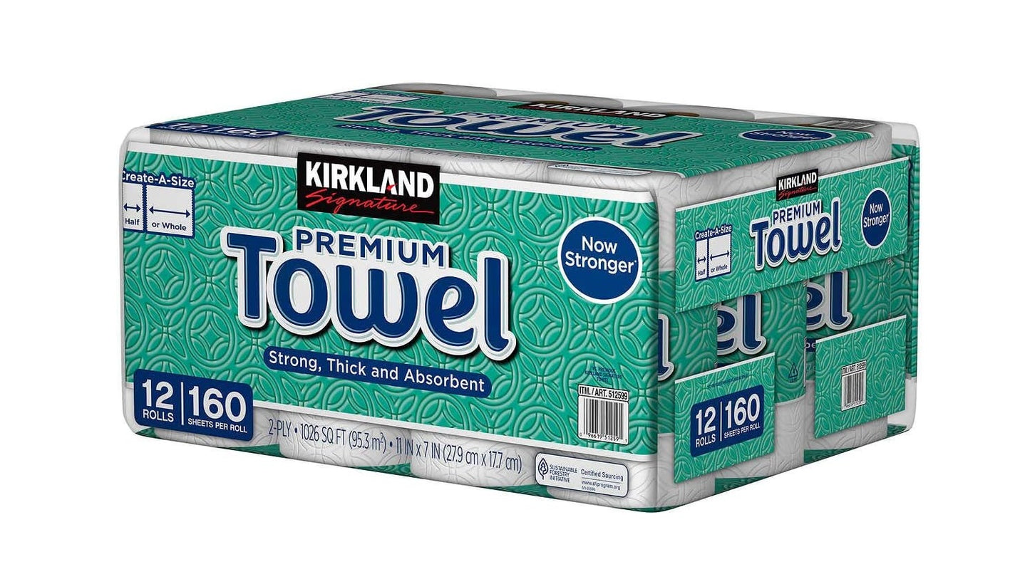 Kirkland Signature Premium Big Roll Paper Towels – Mega Rolls, 160 2-Ply Sheets Per Roll, Strong & Absorbent Household Cleaning Towels