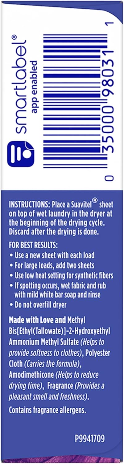 Suavitel Complete Dryer Sheets, Lavender Scent, Fabric Softener Sheets, 18 Count