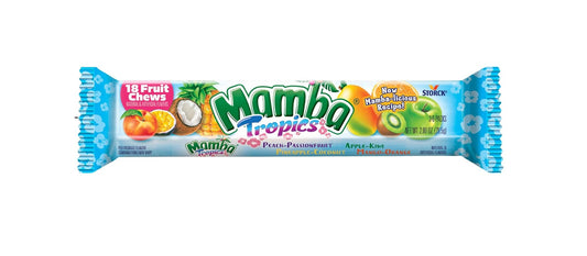 MAMBA TROPICS FRUIT CHEWS CANDY, SOFT & CHEWY, 18 PIECES (PACK OF 24)