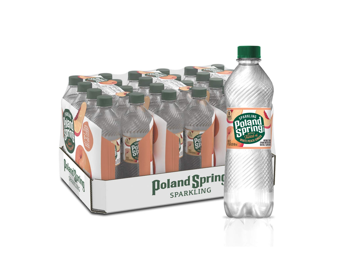 POLAND SPRING SPARKLING WATER, WHITE PEACH GINGER, 16.9 FL OZ BOTTLES (24 PACK)