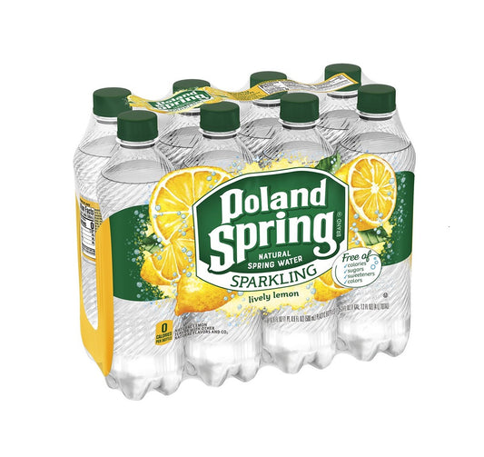 POLAND SPRING SPARKLING WATER, LIVELY LEMON, 16.9 OZ BOTTLES (PACK OF 8)