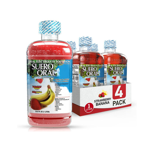 ELECTROLYTE SOLUTION DRINK, STRAWBERRY BANANA FLAVOR, 1 LITER BOTTLES (4 COUNT)