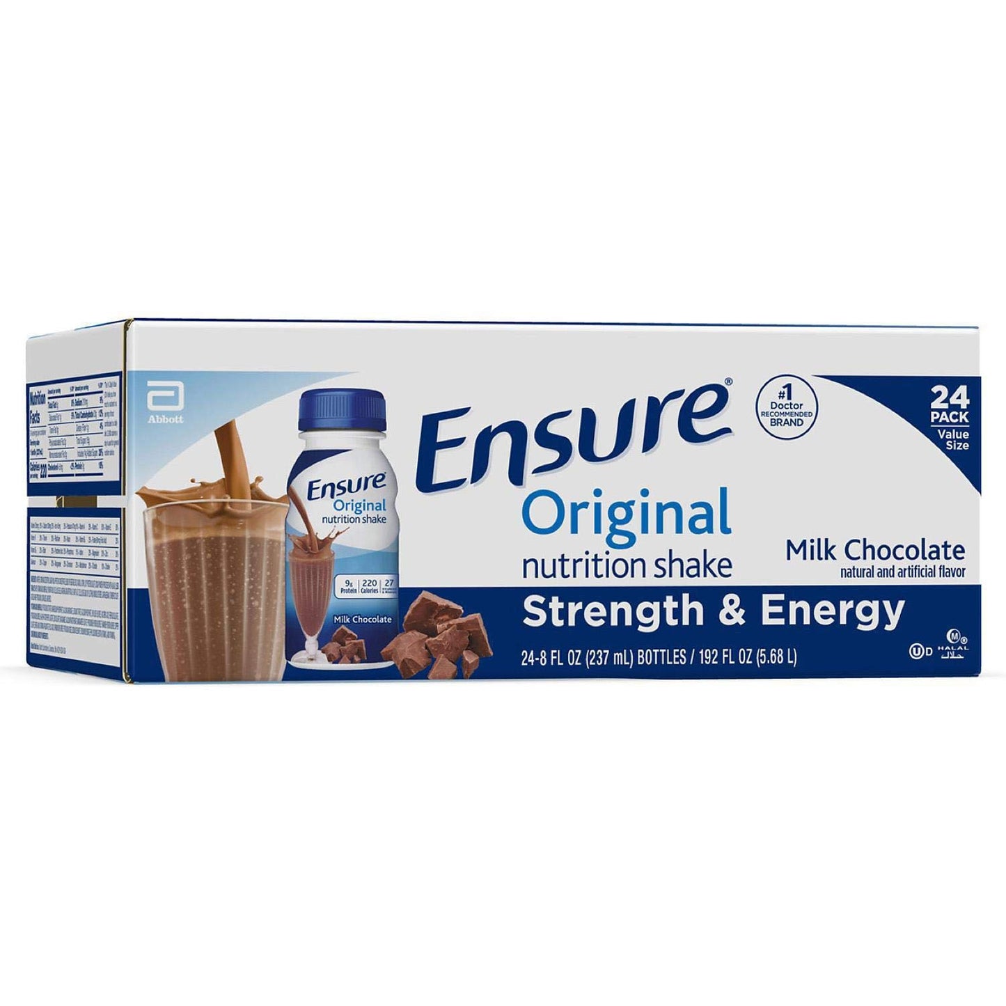 ENSURE ORIGINAL NUTRITION SHAKE, CHOCOLATE FLAVOR, 8 FL OZ BOTTLES (24 COUNT)
