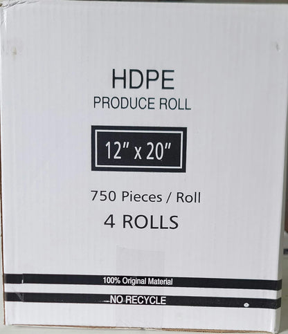 HDPE PRODUCE BAGS FOR FOOD USE, CLEAR, 12 X 20 IN, 3,000 COUNT