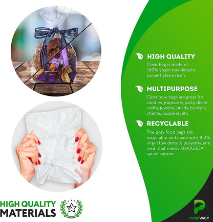 CLEAR PLASTIC GIFT BAGS – GUSSETED POLY BAGS – 6 X 3 X 15 INCH – 1 MIL – 250 COUNT