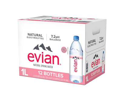 EVIAN NATURAL SPRING WATER, 1 LITER BOTTLES (12 COUNT)