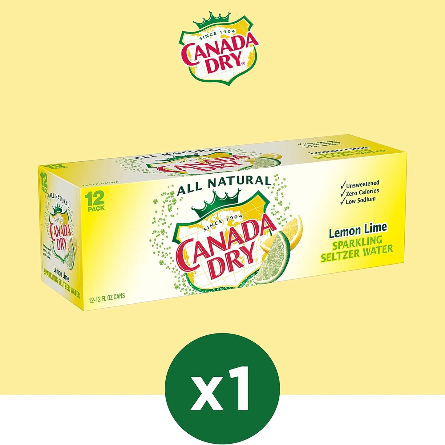 CANADA DRY LEMON LIME SPARKLING SELTZER WATER – 12 FL OZ CANS – PACK OF 12