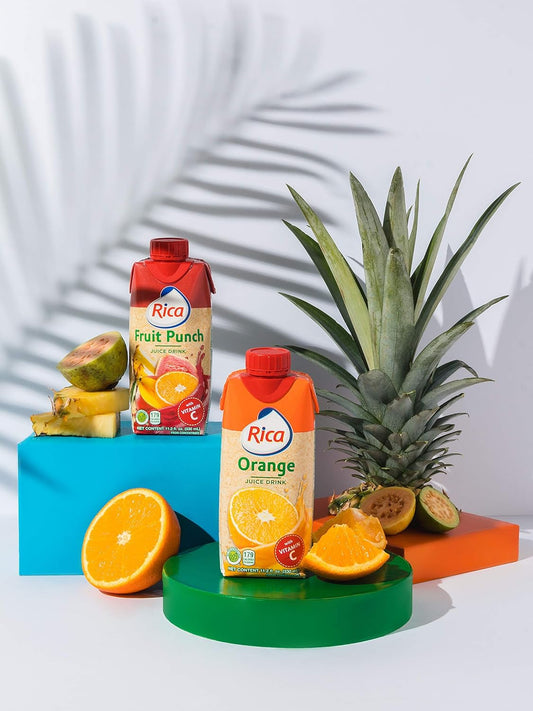 RICA Orange Juice Drink (Jugo de Naranja), 330 mL Cans, Pack of 12 – Refreshing Citrus Beverage