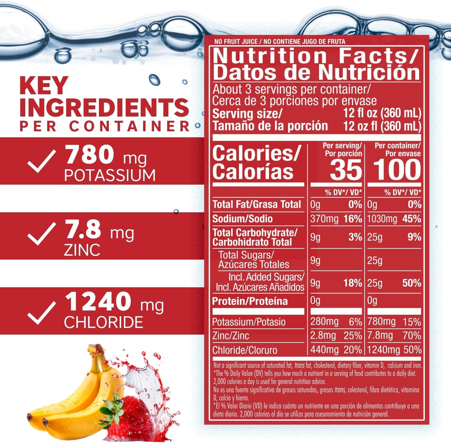 ELECTROLYTE SOLUTION DRINK, STRAWBERRY BANANA FLAVOR, 1 LITER BOTTLES (4 COUNT)