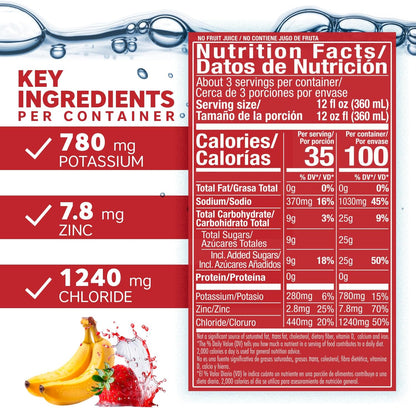 ELECTROLYTE SOLUTION DRINK, STRAWBERRY BANANA FLAVOR, 1 LITER BOTTLES (4 COUNT)