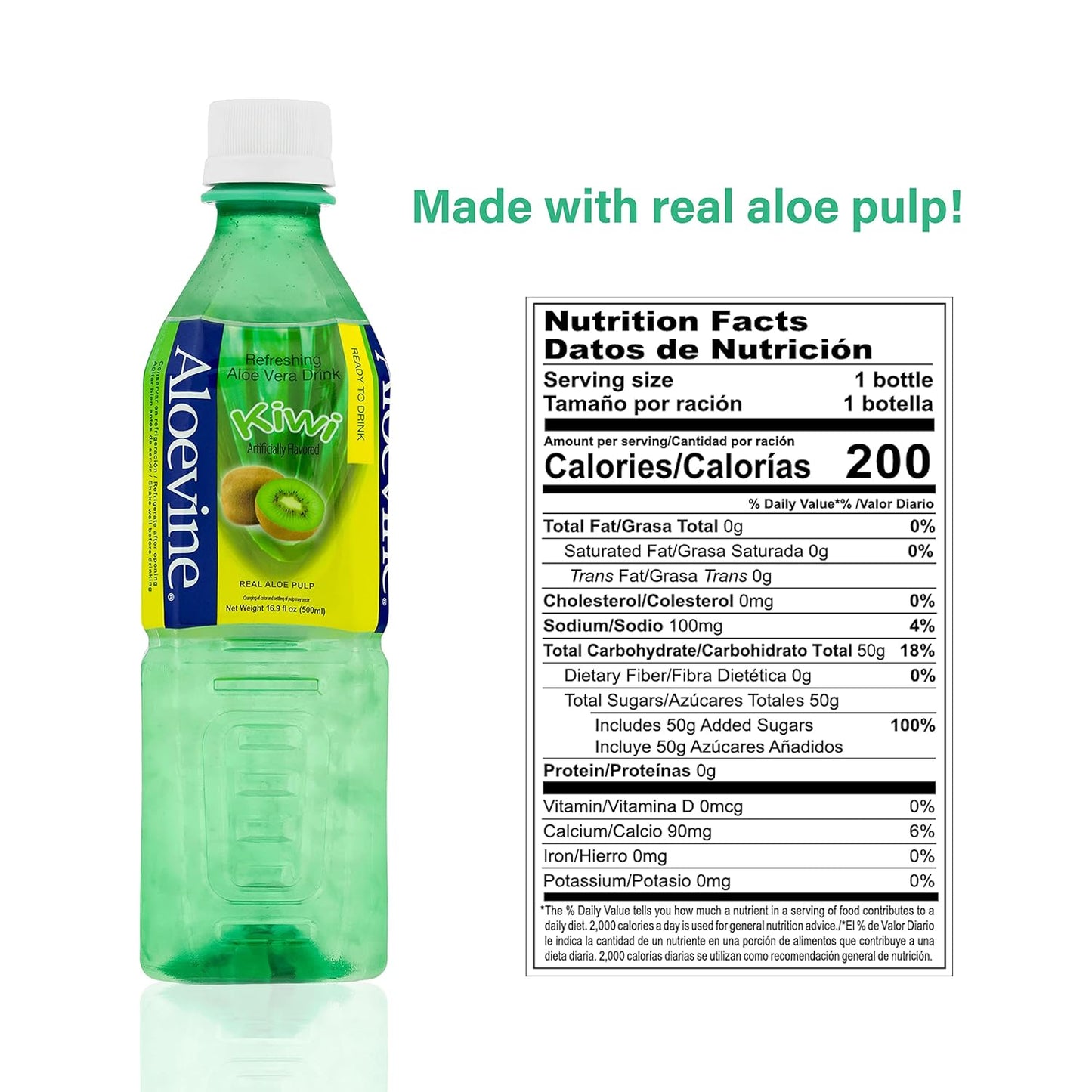 ALOEVINE ALOE VERA KIWI DRINK 16.9 FL OZ – WITH ALOE CHUNKS – 20 PACK