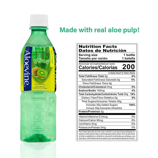 ALOEVINE ALOE VERA KIWI DRINK 16.9 FL OZ – WITH ALOE CHUNKS – 20 PACK