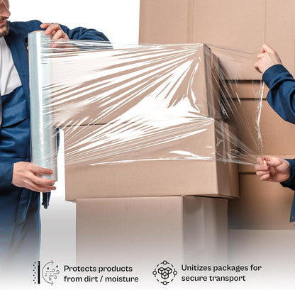 PSBM Clear Cast Stretch Wrap – 12 In x 1500 Ft, 65 Gauge Hand Stretch Film – Pack Of 4 Rolls