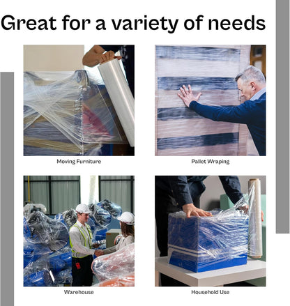 PSBM Clear Cast Stretch Wrap – 12 In x 1500 Ft, 65 Gauge Hand Stretch Film – Pack Of 4 Rolls