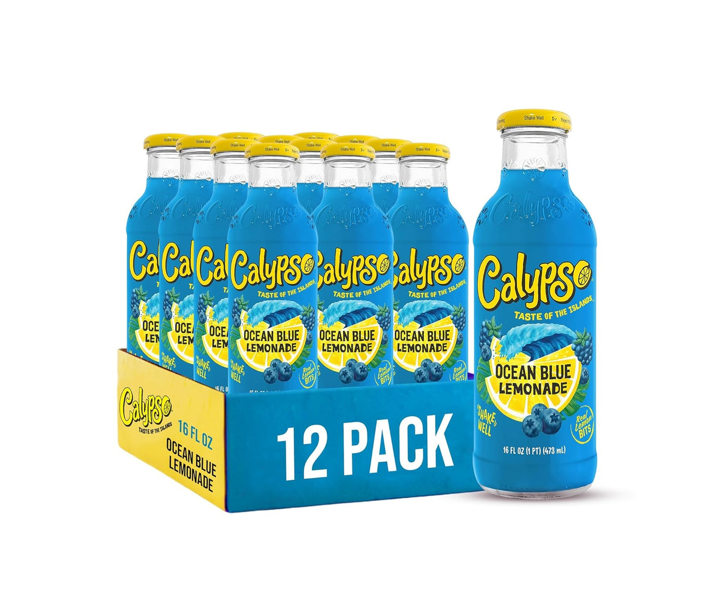 CALYPSO OCEAN BLUE LEMONADE – 16 FL OZ GLASS BOTTLES – PACK OF 12