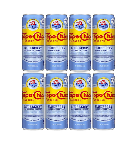 Topo Chico Sabores Sparkling Mineral Water – Blueberry Hibiscus, 12 Oz Cans – 8 Pack