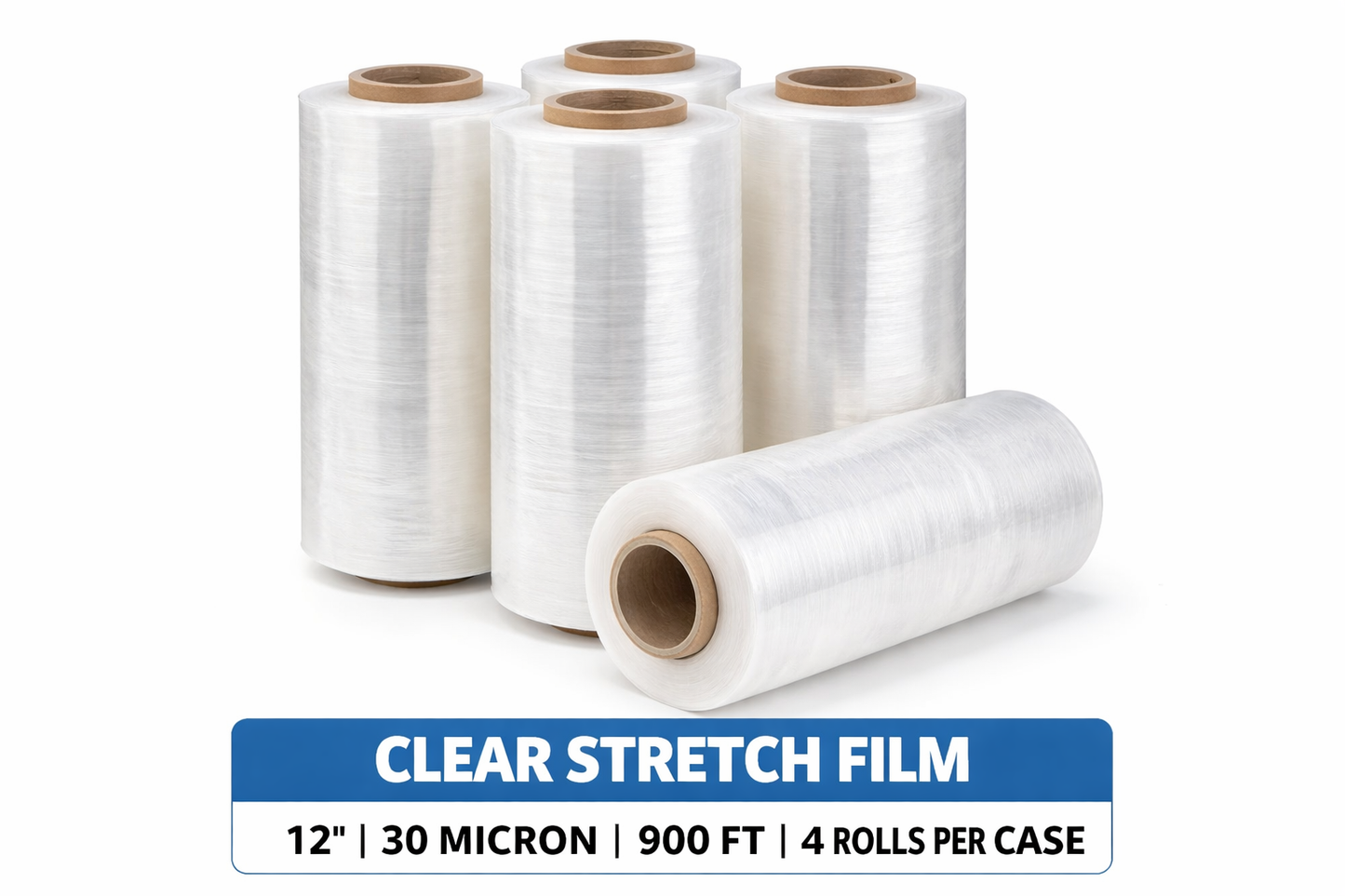 DEMAYA Heavy-Duty Stretch Wrap Film – 12" x 900' 120 Gauge (30 Micron) Industrial Pallet & Packaging Stretch Film
