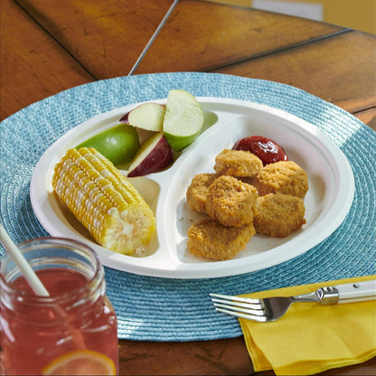 HEFTY ECOSAVE COMPARTMENT PAPER PLATES, PLANT-BASED, 10 1/8 IN (16 COUNT, 4 PACK)