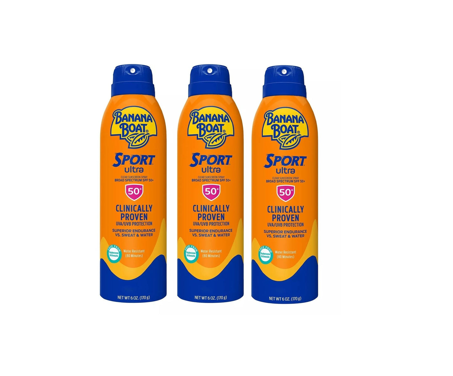 Banana Boat Sport Sunscreen Spray SPF 50+, PowerStay Technology, 6 oz (3 Pack) – UVA/UVB Protection, Water & Sweat Resistant